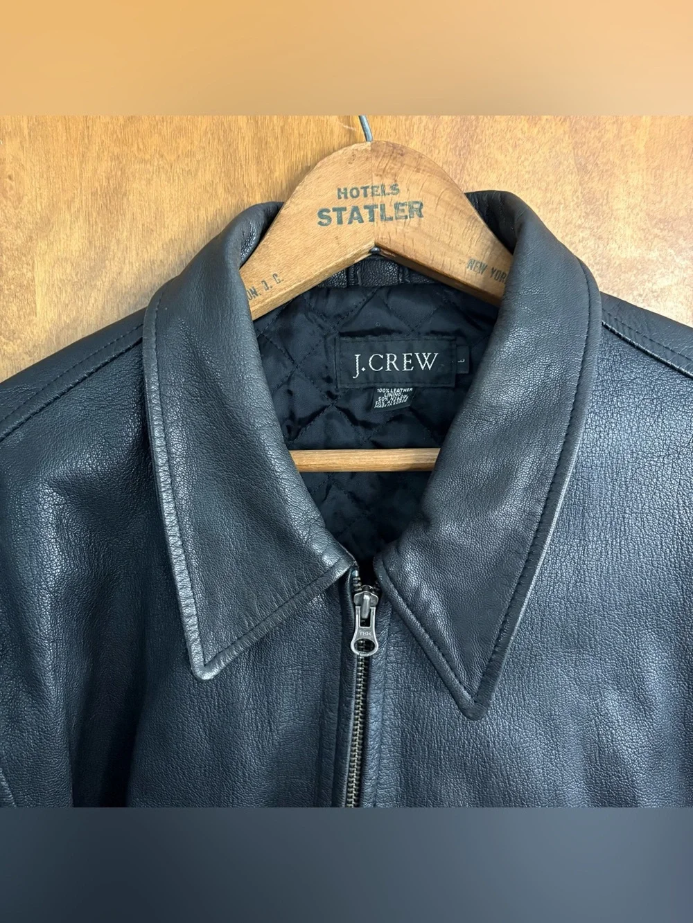 J. Crew Vintage Men's Black 100% Leather Bomber Jacket 90s Mcbling Grunge Preppy